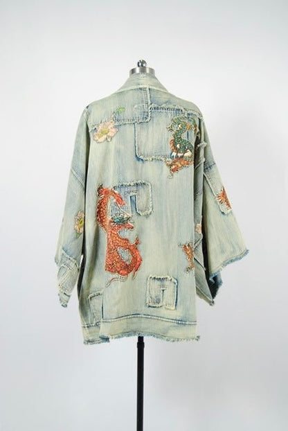 PREORDER - Breathing Fire Dragon Oversized Cardigan - ivyandlavyboutique Blue Velvet
