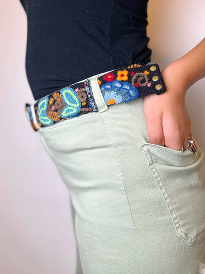 Preorder - Catalina Wide Embroidered Belt in Black - ivyandlavyboutique Artesana Love