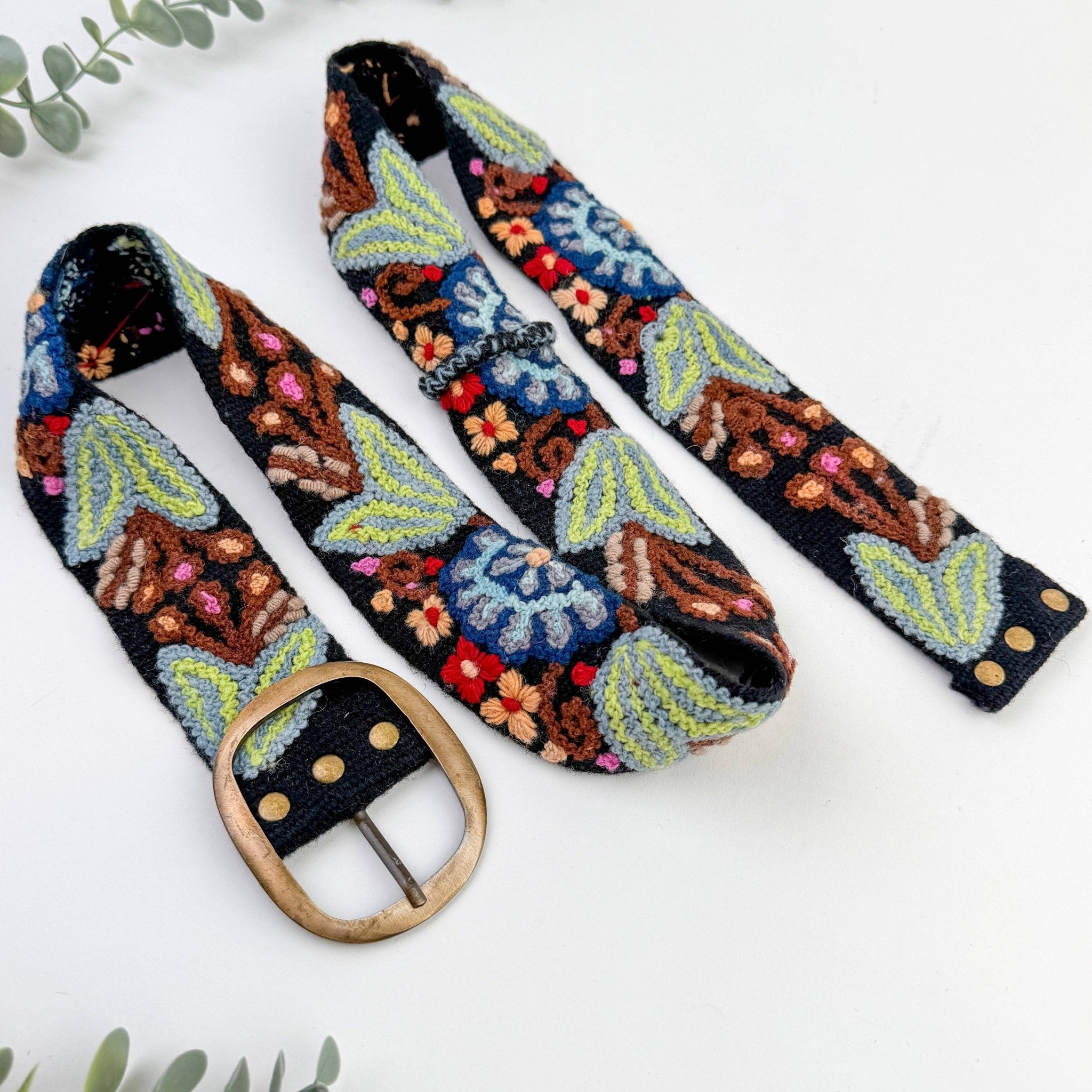 Preorder - Catalina Wide Embroidered Belt in Black - ivyandlavyboutique Artesana Love