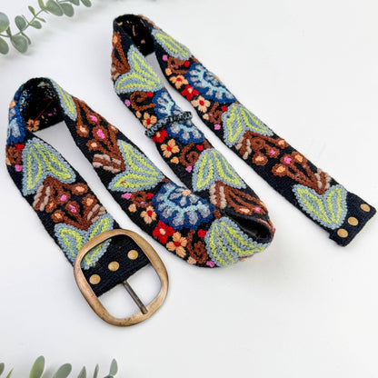 Preorder - Catalina Wide Embroidered Belt in Black - ivyandlavyboutique Artesana Love