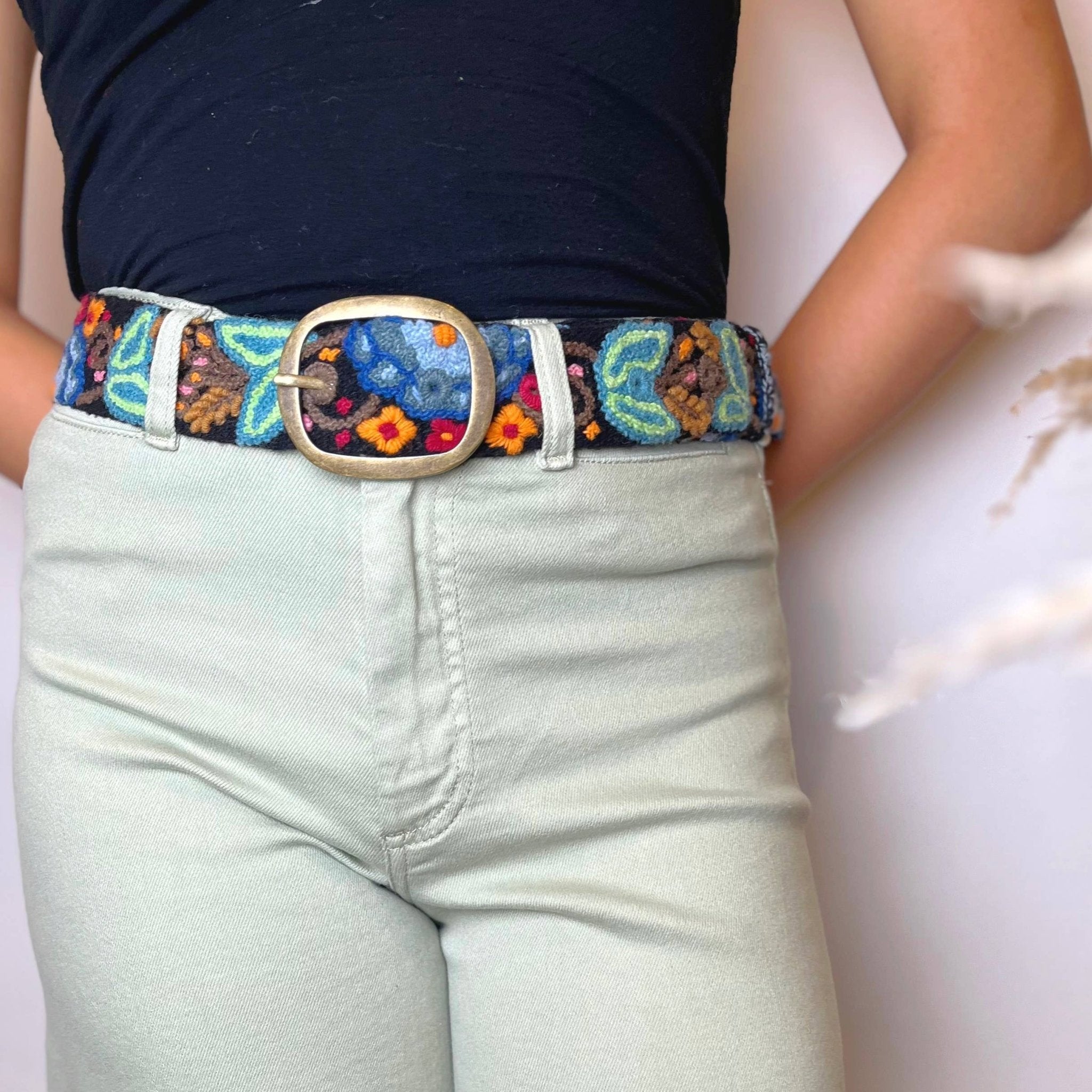 Preorder - Catalina Wide Embroidered Belt in Black - ivyandlavyboutique Artesana Love