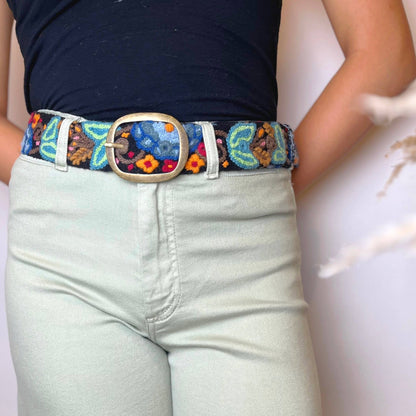 Preorder - Catalina Wide Embroidered Belt in Black - ivyandlavyboutique Artesana Love