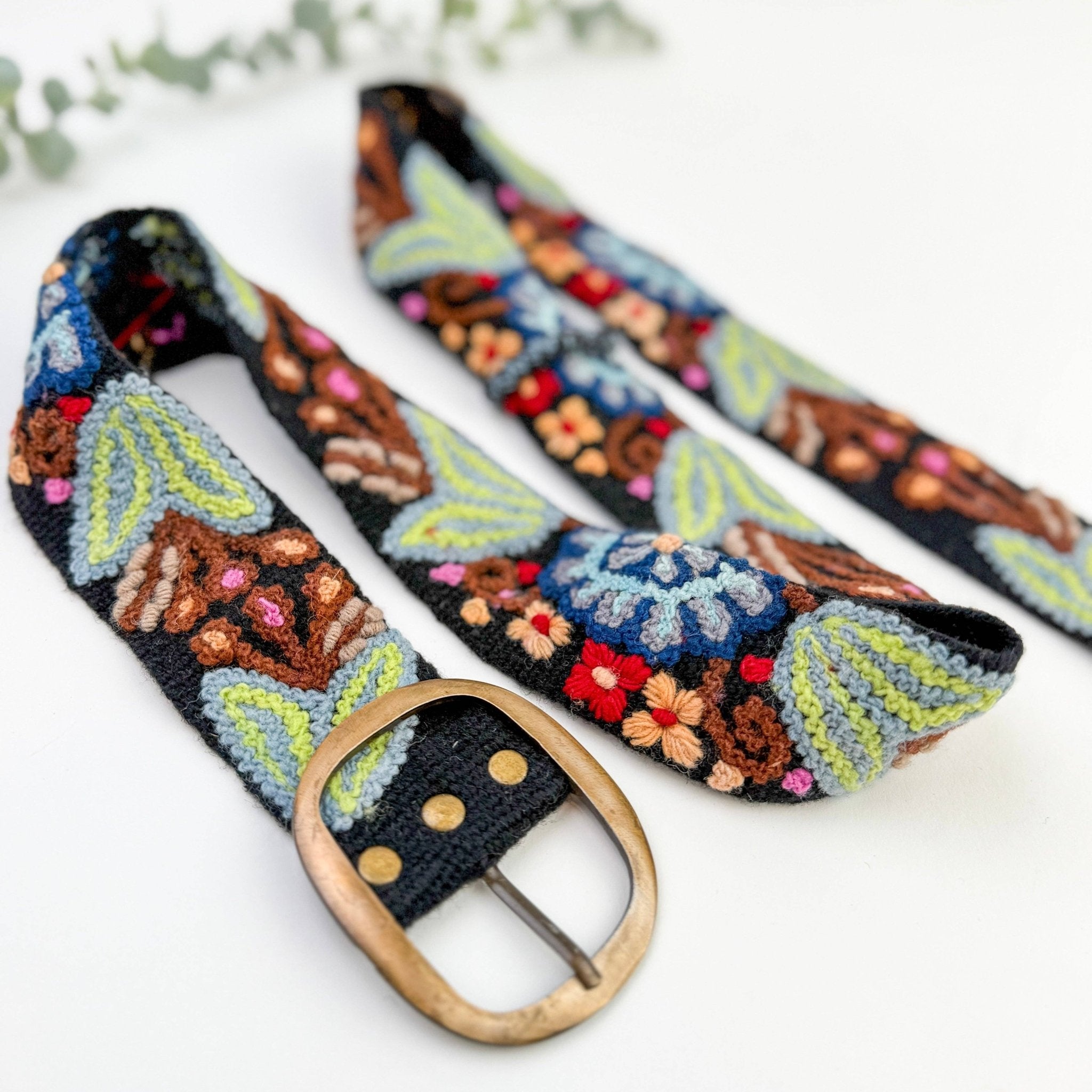 Preorder - Catalina Wide Embroidered Belt in Black - ivyandlavyboutique Artesana Love