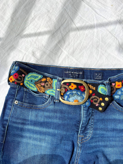 Preorder - Catalina Wide Embroidered Belt in Black - ivyandlavyboutique Artesana Love