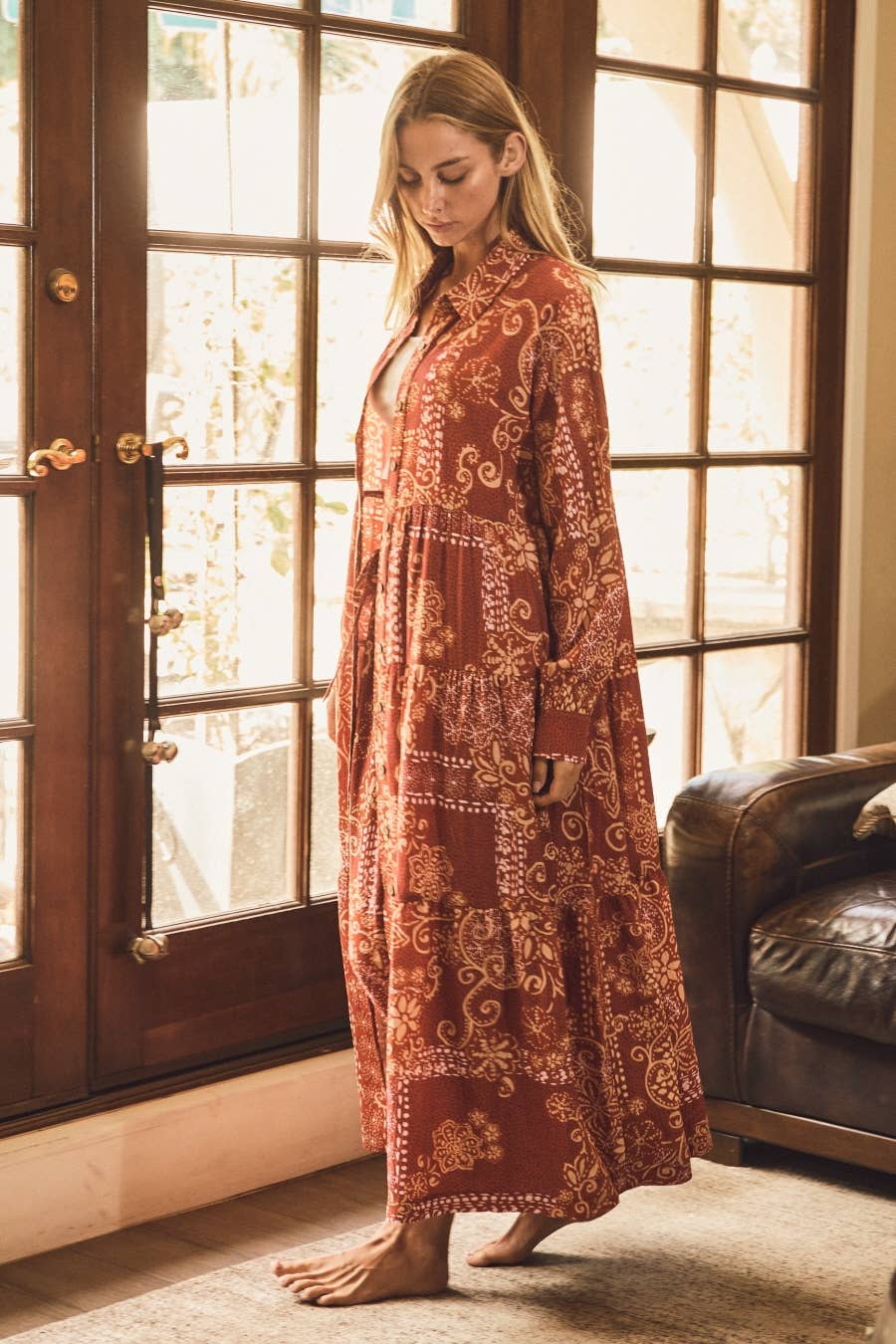 Preorder - Cool Girl Boho Print Long Shirt - ivyandlavyboutique Oddi