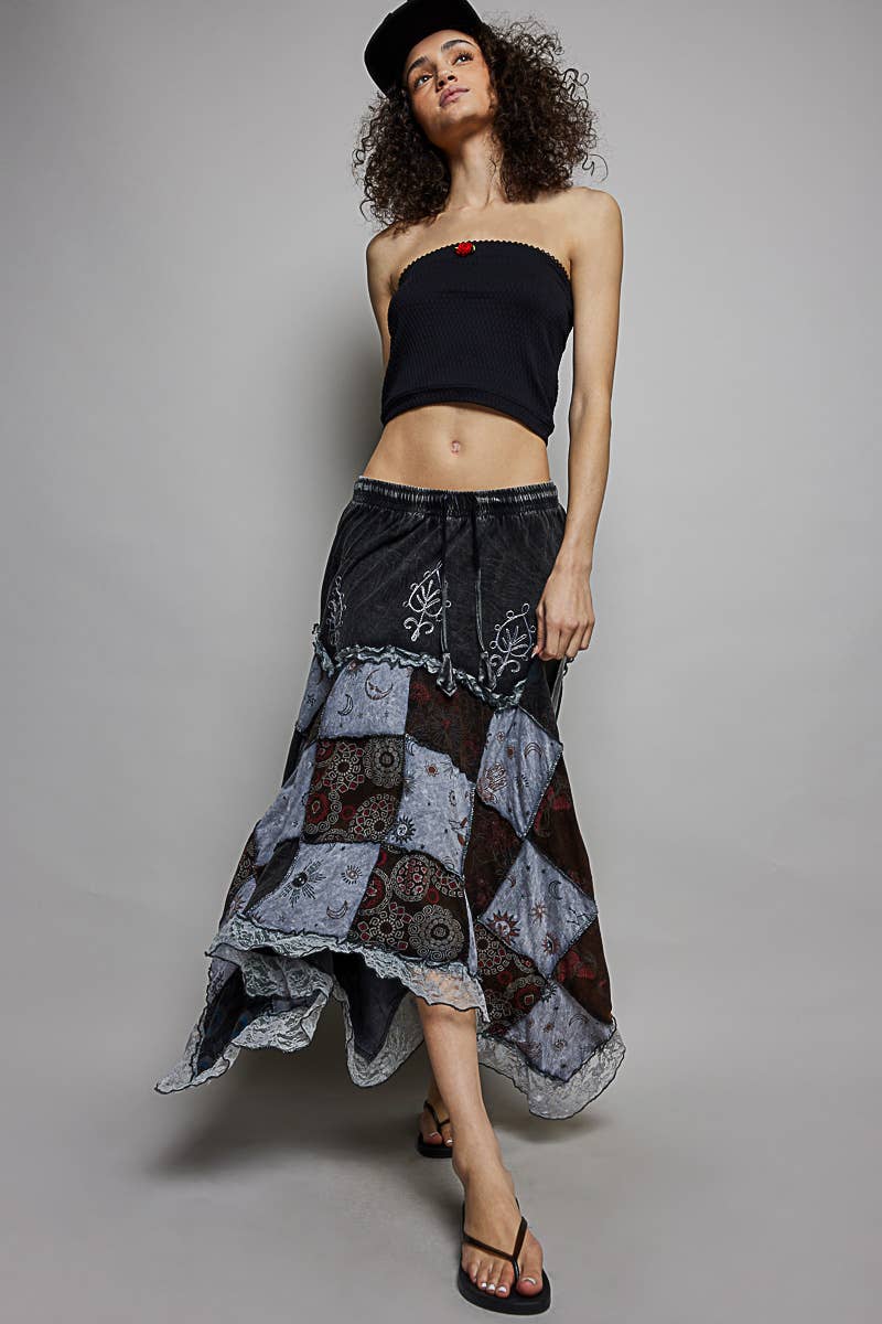 PREORDER - Elastic Waist Embroidery Lace Ruffle Patchwork Skirt - ivyandlavyboutique Pol Clothing