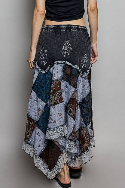 PREORDER - Elastic Waist Embroidery Lace Ruffle Patchwork Skirt - ivyandlavyboutique Pol Clothing