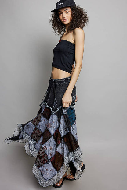 PREORDER - Elastic Waist Embroidery Lace Ruffle Patchwork Skirt - ivyandlavyboutique Pol Clothing