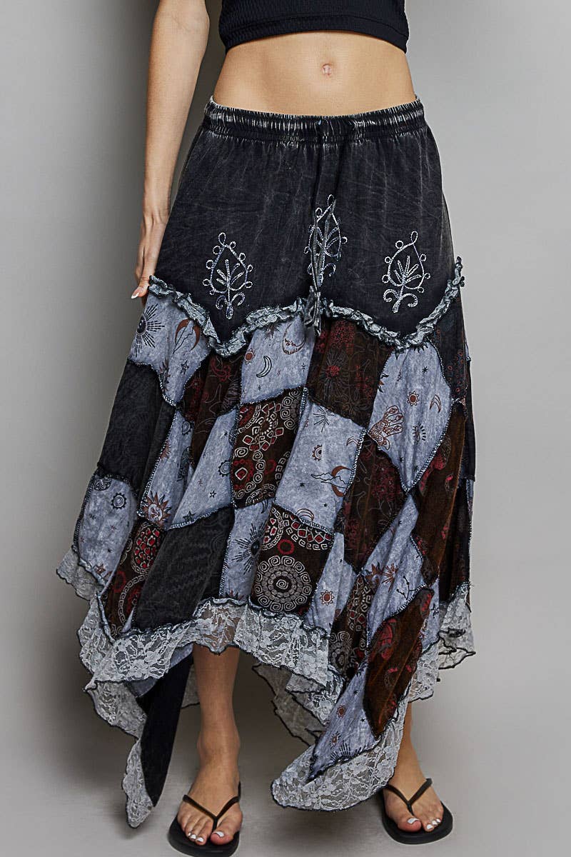 PREORDER - Elastic Waist Embroidery Lace Ruffle Patchwork Skirt - ivyandlavyboutique Pol Clothing