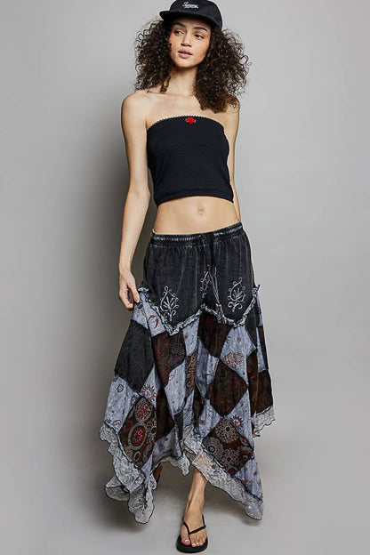 PREORDER - Elastic Waist Embroidery Lace Ruffle Patchwork Skirt - ivyandlavyboutique Pol Clothing