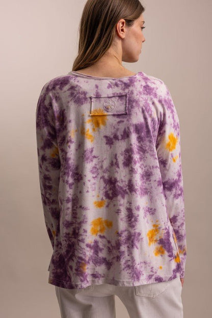 Preorder - Flower Robin Print Tie Dye Tee - ivyandlavyboutique Blue Velvet