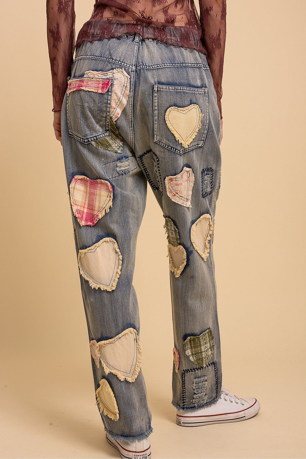 Preorder - Heart Eyes For You Patched Pant - ivyandlavyboutique Blue Velvet