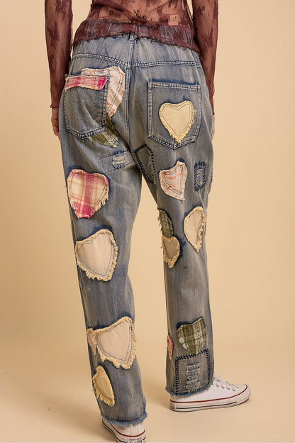 Preorder - Heart Eyes For You Patched Pant - ivyandlavyboutique Blue Velvet