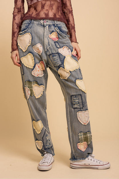 Preorder - Heart Eyes For You Patched Pant - ivyandlavyboutique Blue Velvet