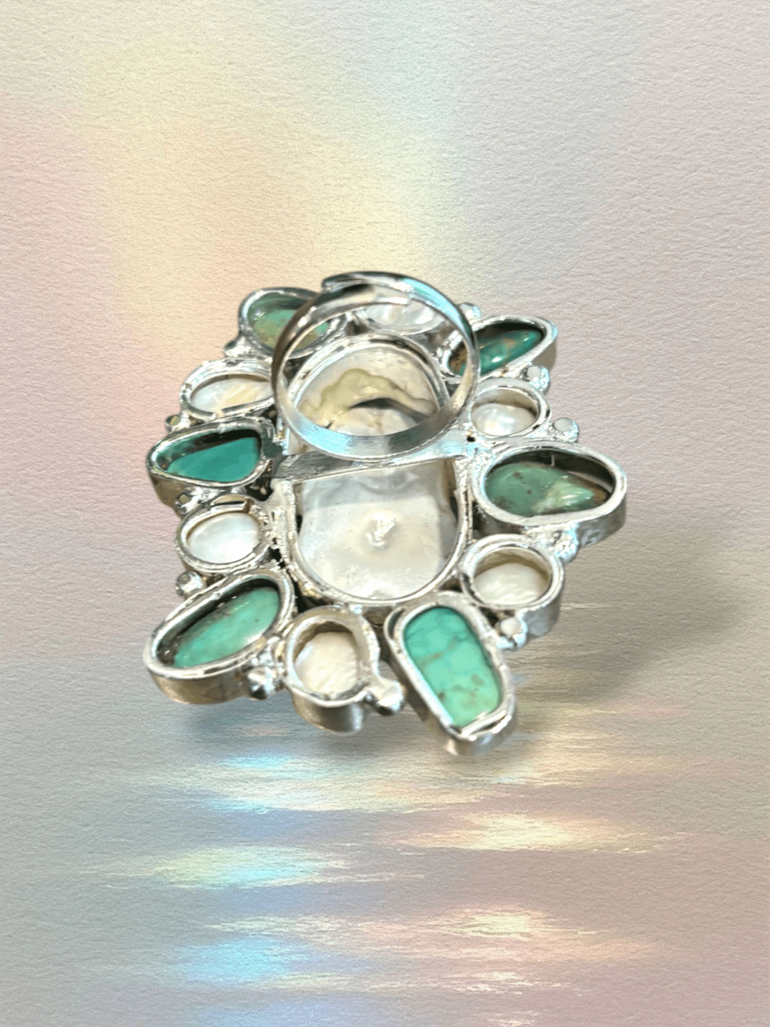 Preorder - Long Turquoise Baroque Pearl Adjustable Ring - ivyandlavyboutique A Rare Bird Shop