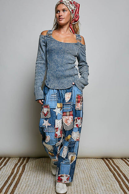 Preorder - October Shipping - Vintage Washing Solid Buckle Open Shoulder Knit Thermal Top - ivyandlavyboutique Pol Clothing