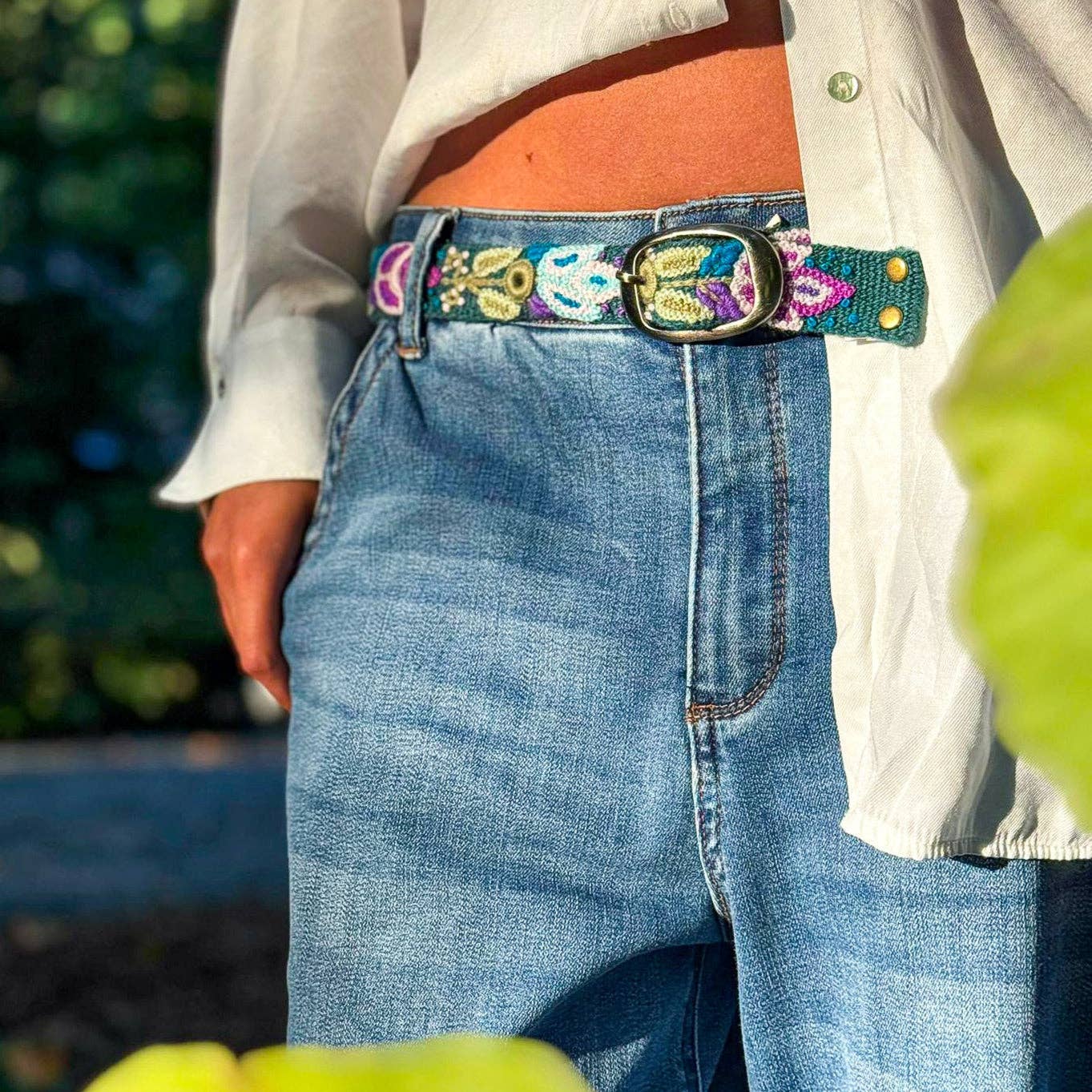 Preorder - Plum Bloom Skinny Embroidered Belt - ivyandlavyboutique Artesana Love