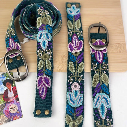 Preorder - Plum Bloom Skinny Embroidered Belt - ivyandlavyboutique Artesana Love