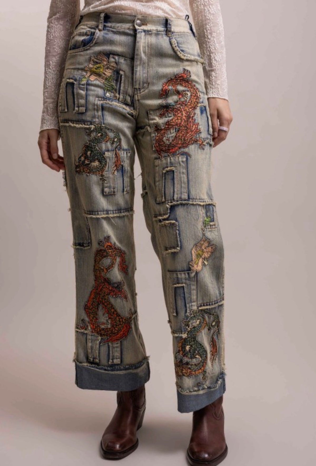 Preorder Shipping 12/15 - Dragon Patchwork Straight Leg Pant - ivyandlavyboutique Blue Velvet
