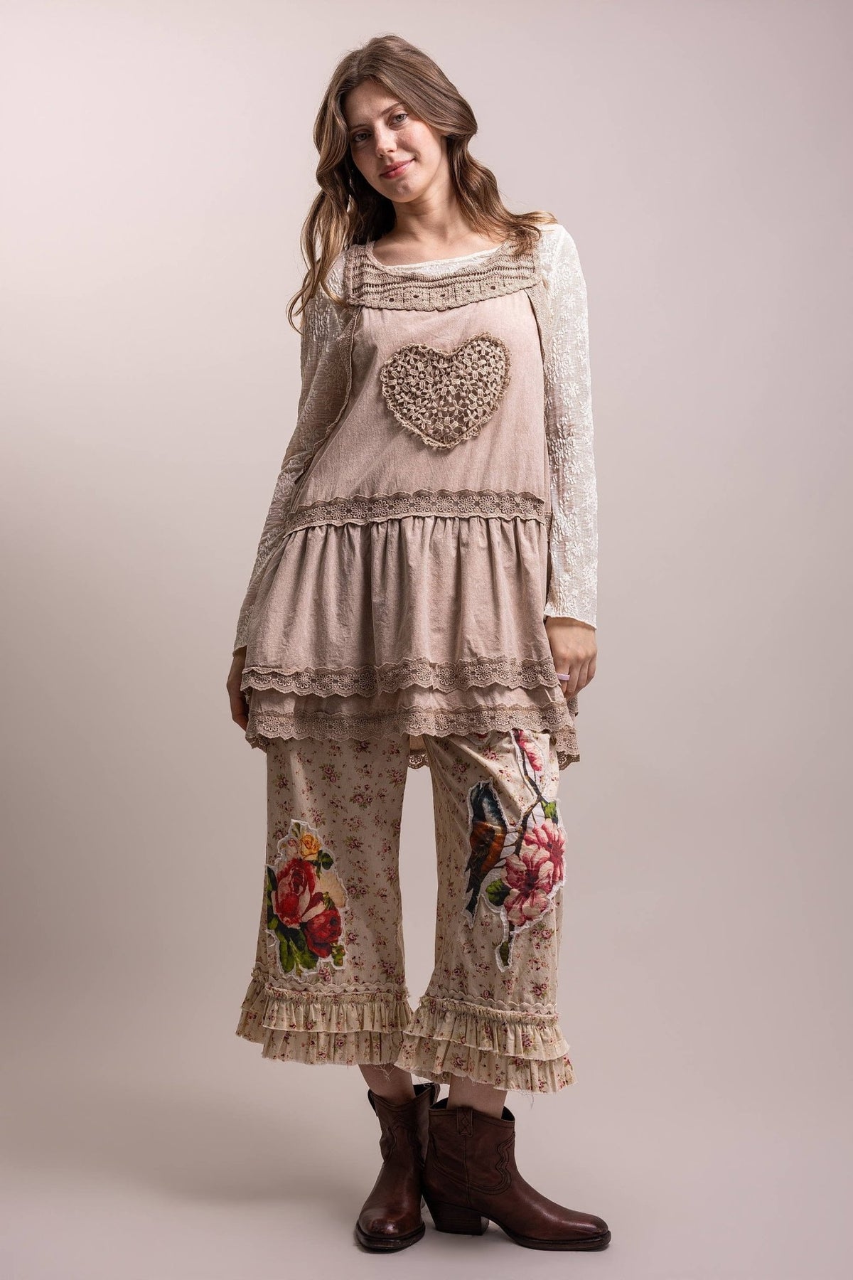 Preorder Shipping 12/15 - Floral Print Patchwork Ruffle Hem Pant - ivyandlavyboutique Blue Velvet