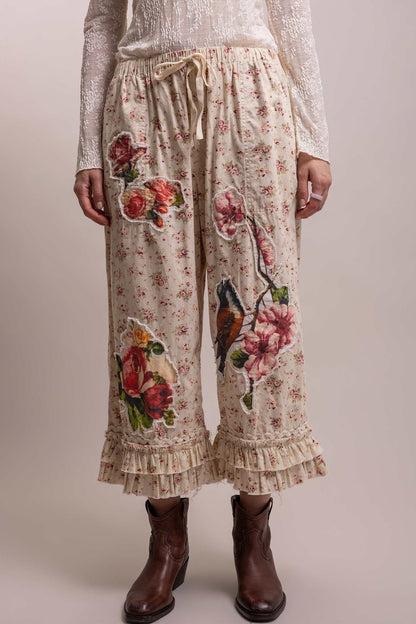 Preorder Shipping 12/15 - Floral Print Patchwork Ruffle Hem Pant - ivyandlavyboutique Blue Velvet