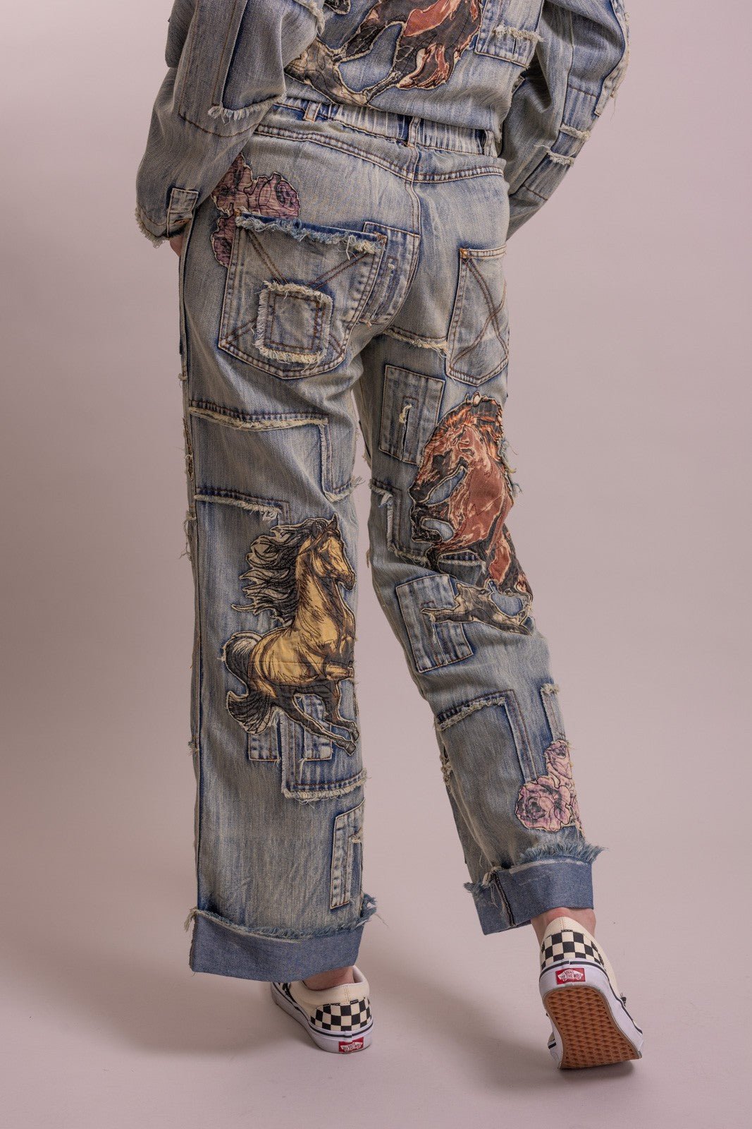 Preorder Shipping 12/15 - Horse Patchwork Straight Leg Pant - ivyandlavyboutique Blue Velvet