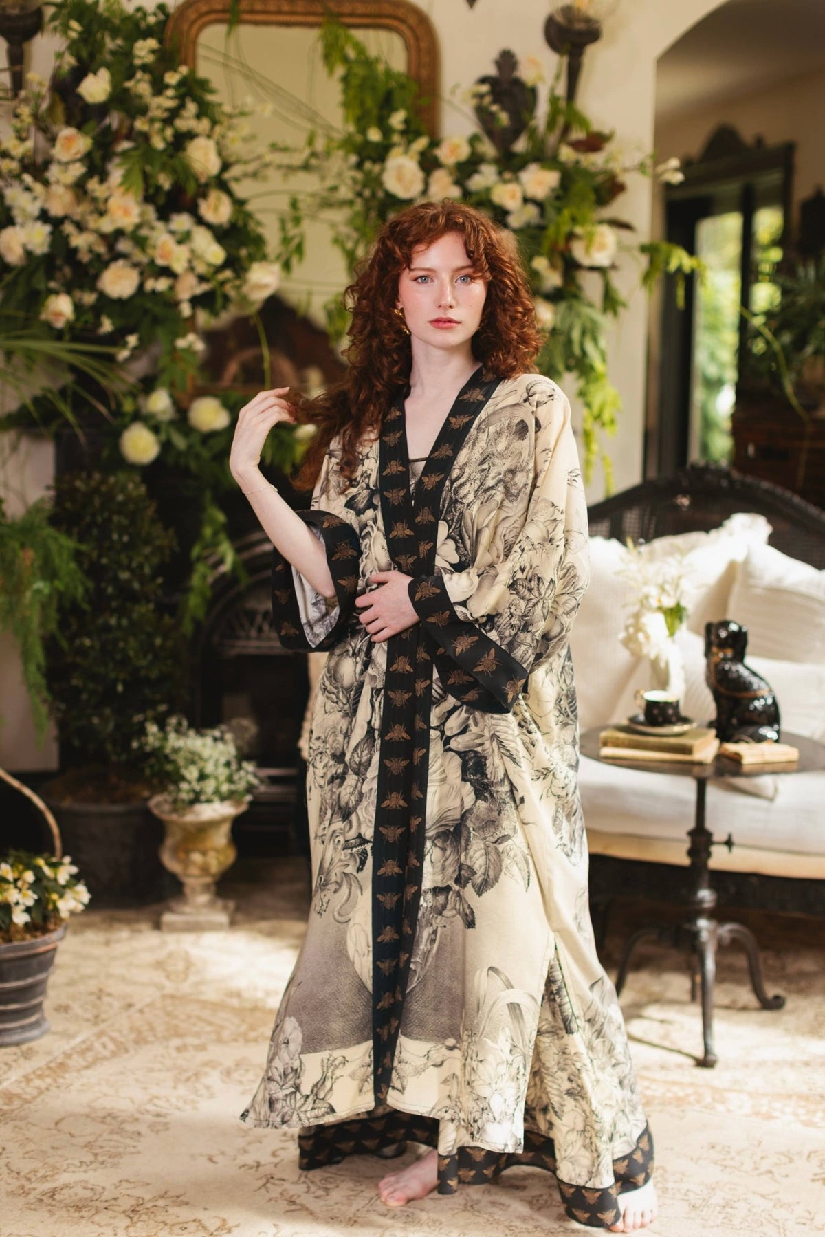 Preorder Ships In November Honey & The Moon Opera Duster Kimono Robe w/ Florals & Bees - Boho Wanderlust Boutique Market of Stars (USA)