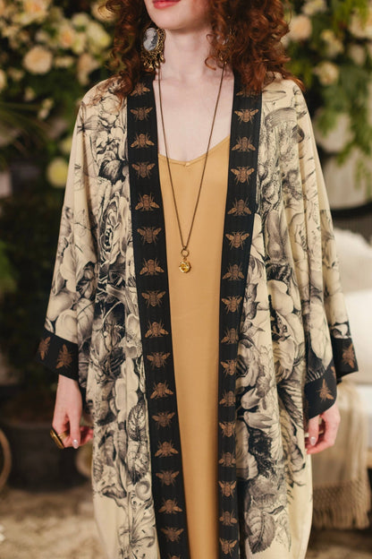 Preorder Ships In November Honey & The Moon Opera Duster Kimono Robe w/ Florals & Bees - Boho Wanderlust Boutique Market of Stars (USA)