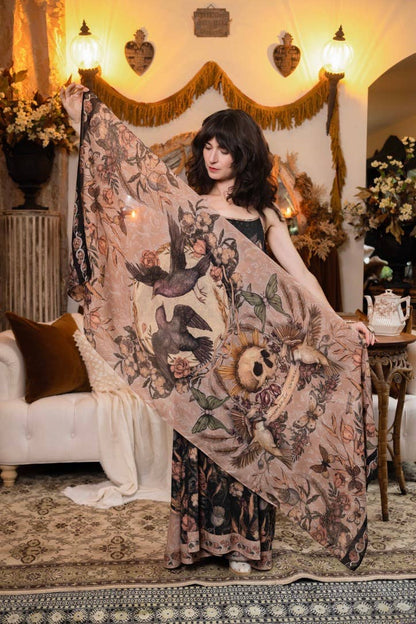 Preorder Ships In November Momento Bohemian Scarf w/ Floral print, Starling & Skull - Boho Wanderlust Boutique Market of Stars (USA)