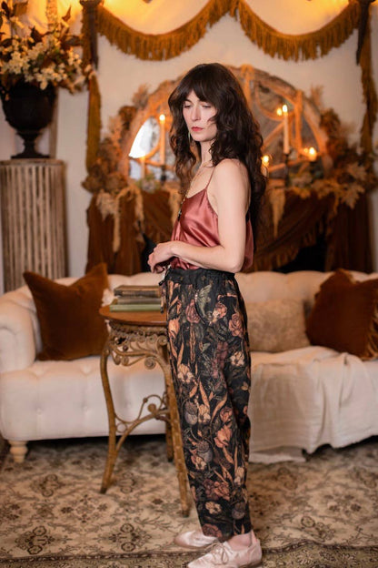 Preorder Ships In November Momento Linen Crop Artist Pant w/ Floral Print & Skull - Boho Wanderlust Boutique Market of Stars (USA)