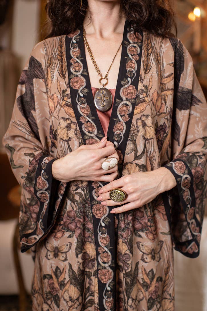 Preorder Ships in November Momento Opera Duster Kimono Robe w/ Starling & Skull - Boho Wanderlust Boutique Market of Stars (USA)
