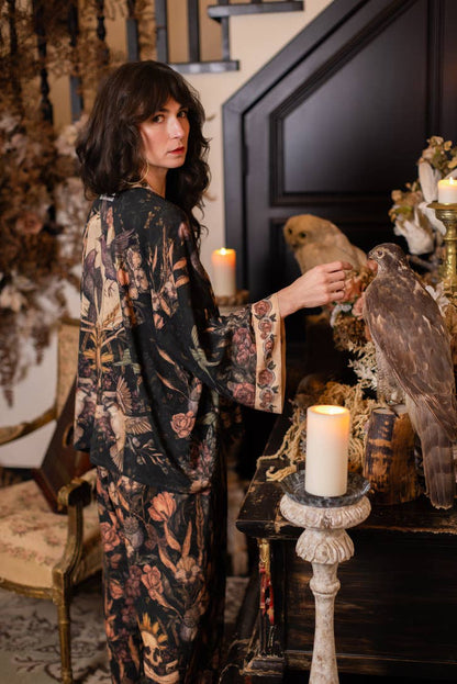 Preorder Ships In November Momento Pixie Duster Crop Kimono w/ Floral, Starling & Skull - Boho Wanderlust Boutique Market of Stars (USA)