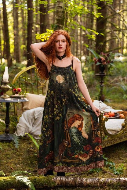 Preorder Ships in November Solstice Bohéme Long Maxi Slip Dress w/ Persephone and Moon - Boho Wanderlust Boutique Market of Stars (USA)