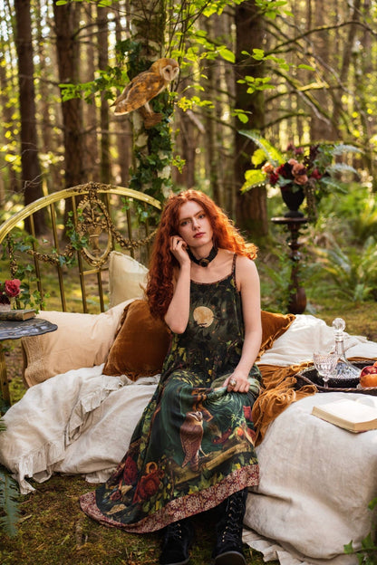 Preorder Ships in November Solstice Bohéme Long Maxi Slip Dress w/ Persephone and Moon - Boho Wanderlust Boutique Market of Stars (USA)
