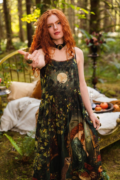 Preorder Ships in November Solstice Bohéme Long Maxi Slip Dress w/ Persephone and Moon - Boho Wanderlust Boutique Market of Stars (USA)