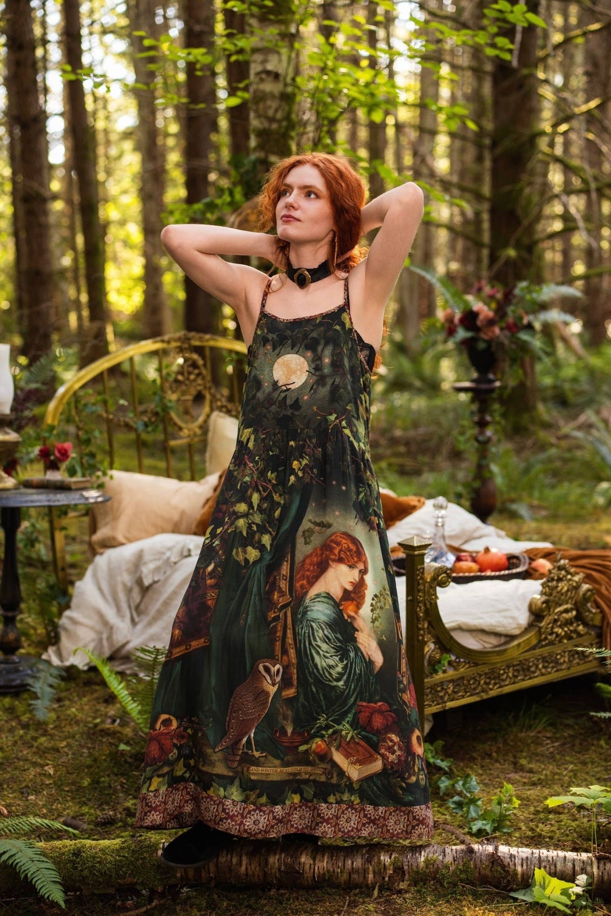 Preorder Ships in November Solstice Bohéme Long Maxi Slip Dress w/ Persephone and Moon - Boho Wanderlust Boutique Market of Stars (USA)