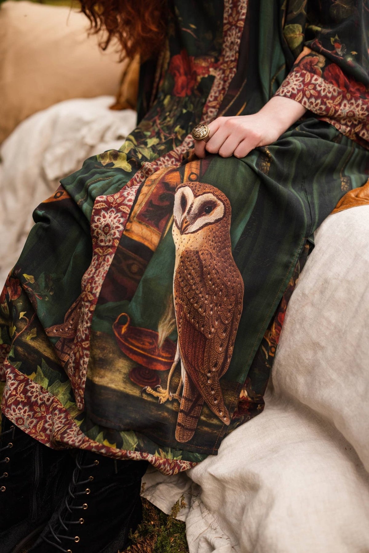 Preorder Ships In November Solstice Opera Duster Kimono Robe ft. Persephone, Moon & Owl - Boho Wanderlust Boutique Market of Stars (USA)