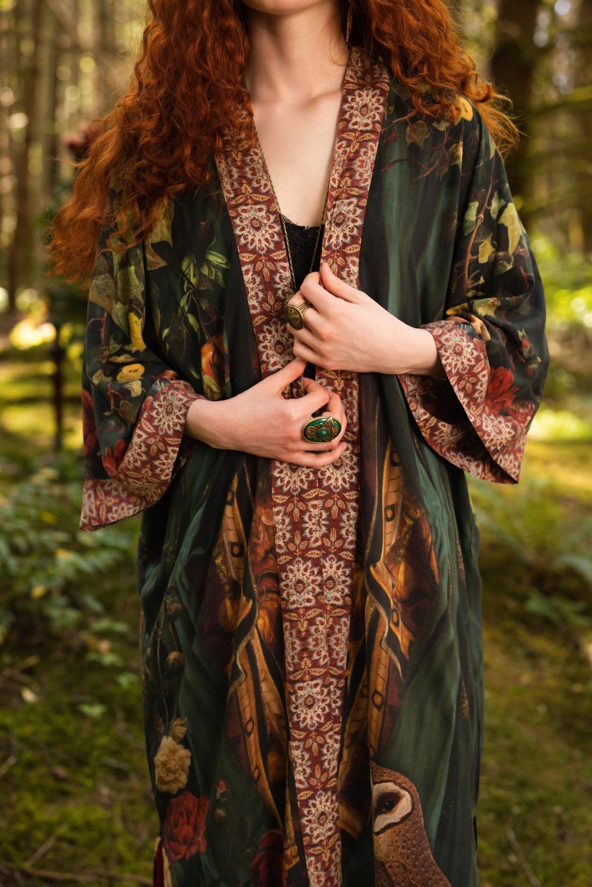 Preorder Ships In November Solstice Opera Duster Kimono Robe ft. Persephone, Moon & Owl - Boho Wanderlust Boutique Market of Stars (USA)