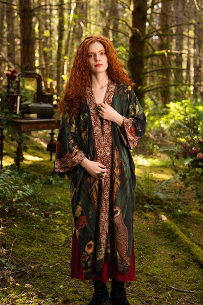 Preorder Ships In November Solstice Opera Duster Kimono Robe ft. Persephone, Moon & Owl - Boho Wanderlust Boutique Market of Stars (USA)