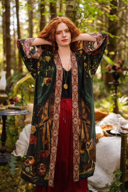 Preorder Ships In November Solstice Opera Duster Kimono Robe ft. Persephone, Moon & Owl - Boho Wanderlust Boutique Market of Stars (USA)