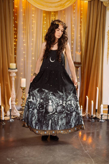 Preorder Ships In November The Guardians Bohéme Slip Maxi Dress w/ angels, moon & stars - Boho Wanderlust Boutique Market of Stars (USA)