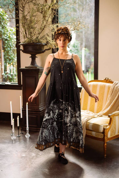 Preorder Ships In November The Guardians Bohéme Slip Maxi Dress w/ angels, moon & stars - Boho Wanderlust Boutique Market of Stars (USA)