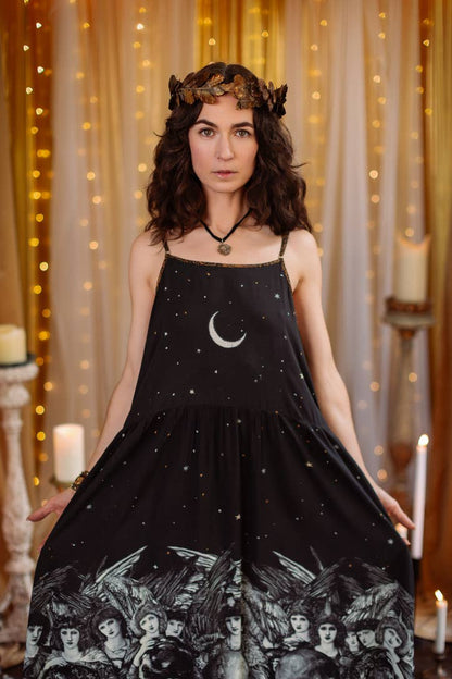 Preorder Ships In November The Guardians Bohéme Slip Maxi Dress w/ angels, moon & stars - Boho Wanderlust Boutique Market of Stars (USA)