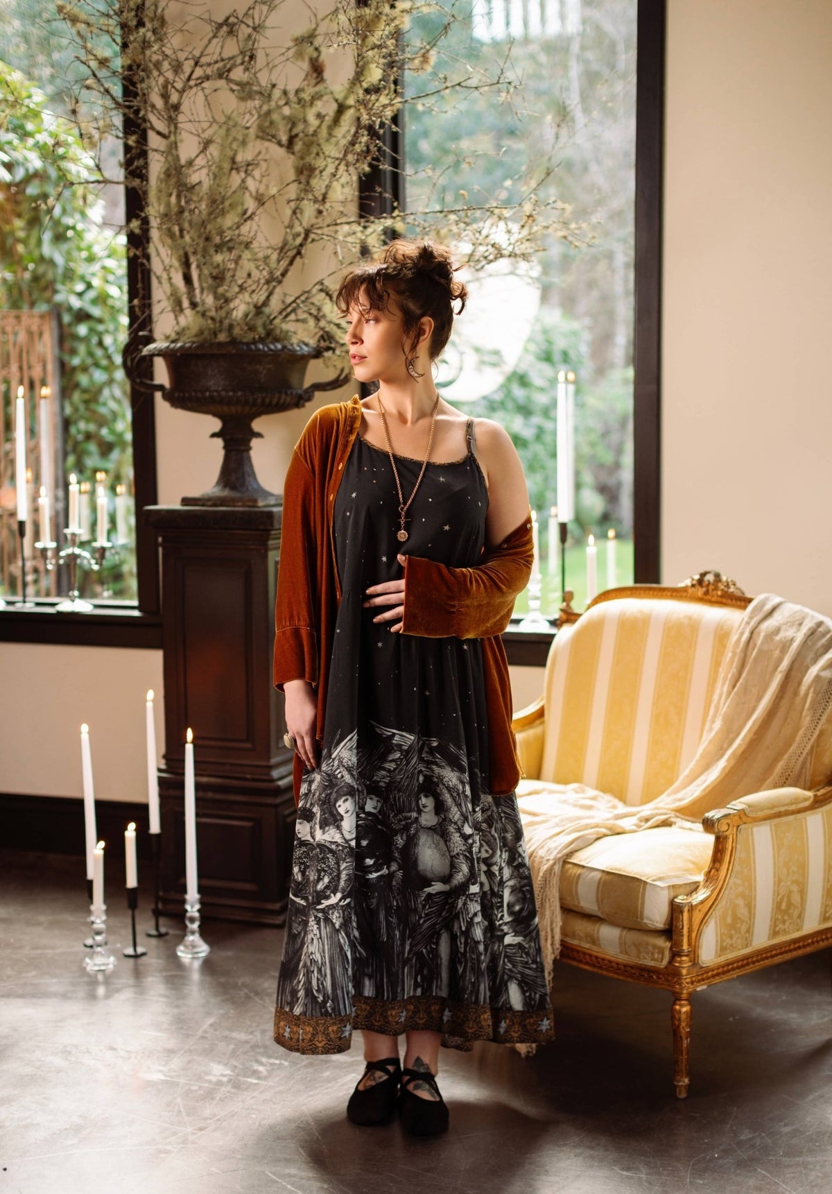 Preorder Ships In November The Guardians Bohéme Slip Maxi Dress w/ angels, moon & stars - Boho Wanderlust Boutique Market of Stars (USA)