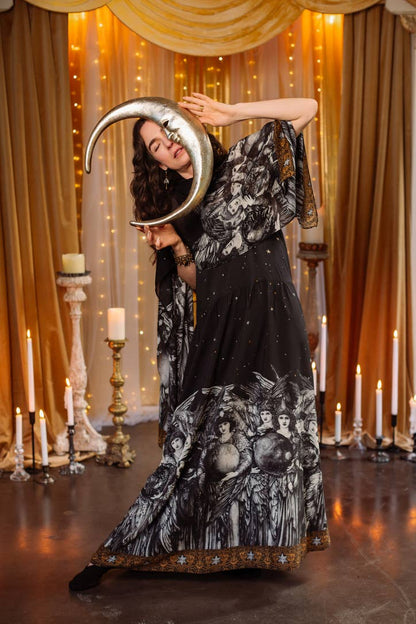 Preorder Ships In November The Guardians Bohéme Slip Maxi Dress w/ angels, moon & stars - Boho Wanderlust Boutique Market of Stars (USA)