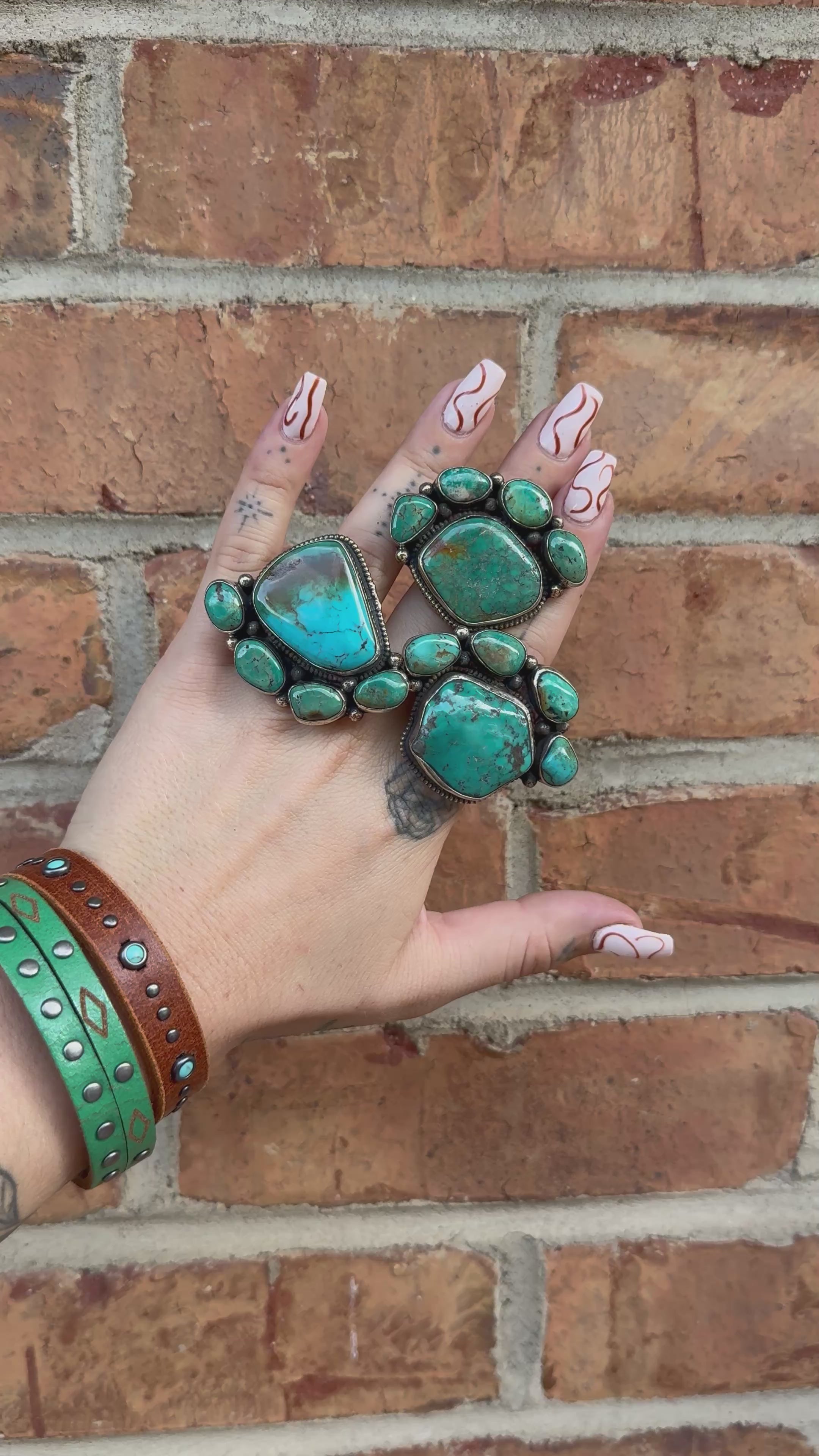 Paw Print Chunky Turquoise Nugget Ring Set 2