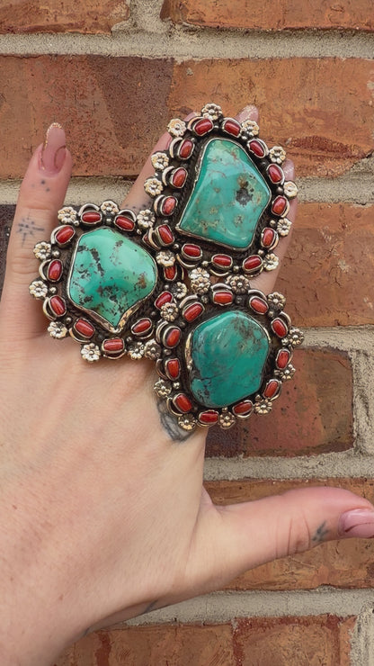 Chunky Turquoise & Carnelian Ring