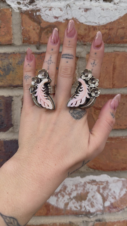 Pink Feather Carved Ring