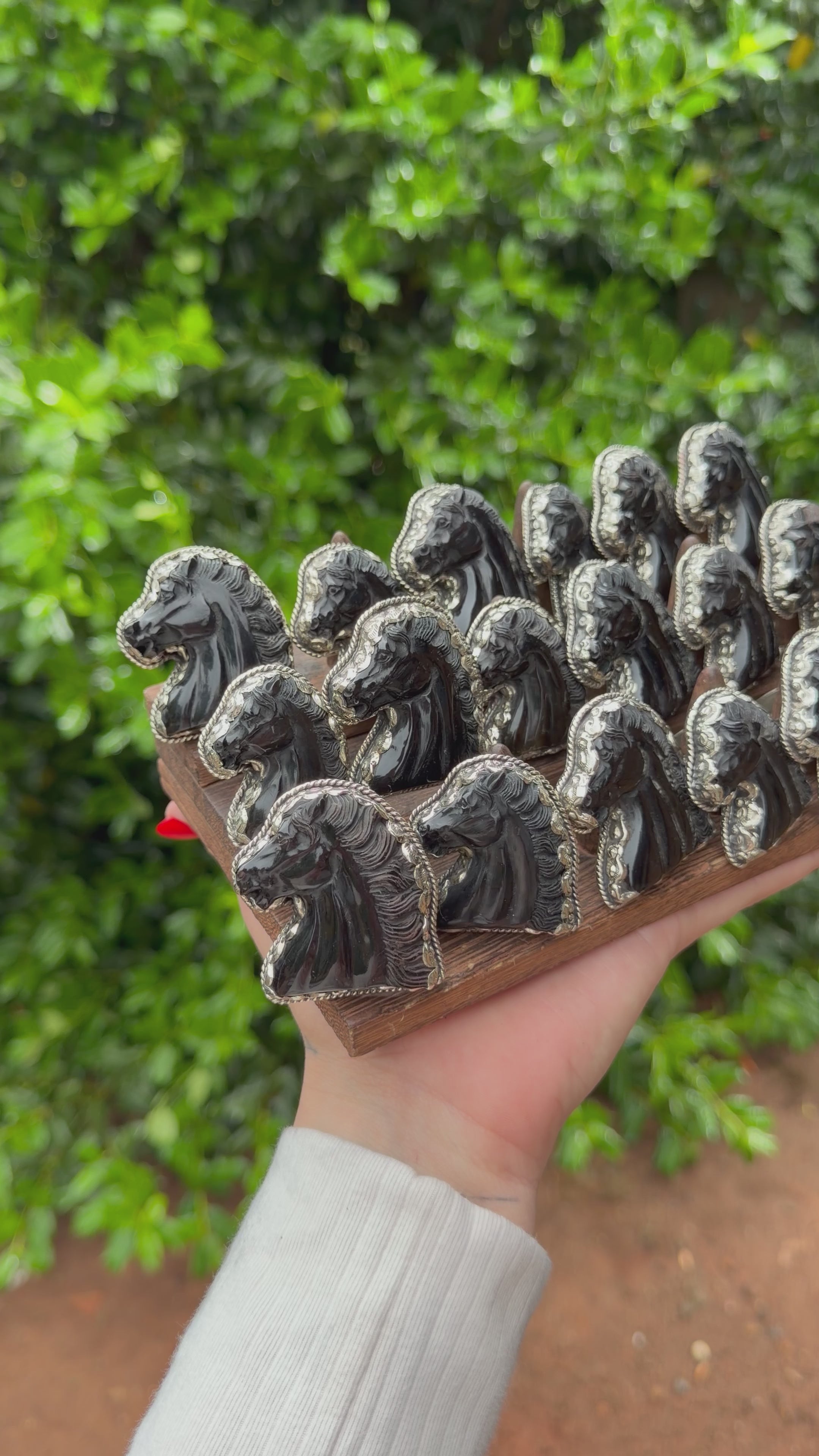 Load video: Carved Horse Head w/ Mane Ring