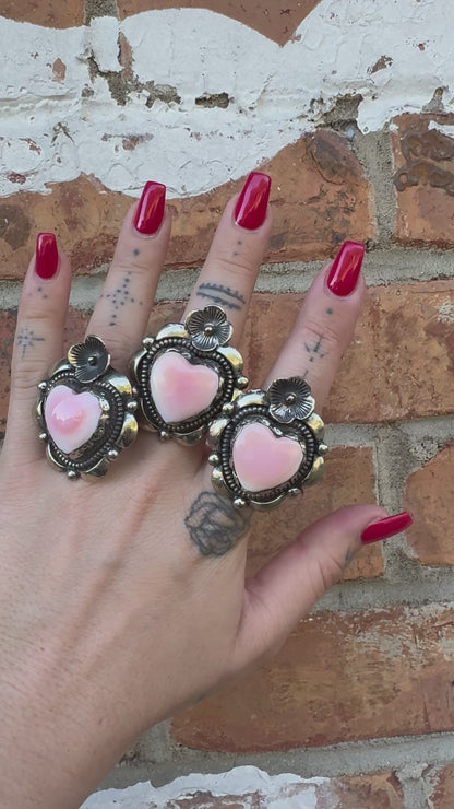 Flower of my Heart Ring in Pink Opal